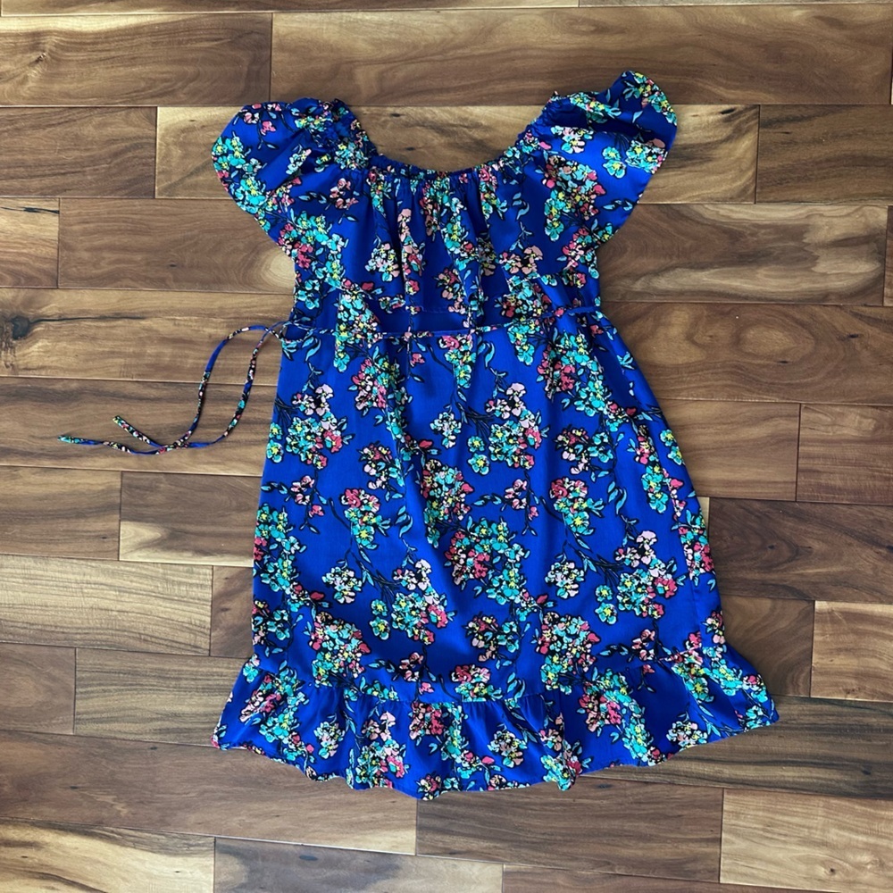Merona Blue Floral Ruffle Off Shoulder Dress Size XL